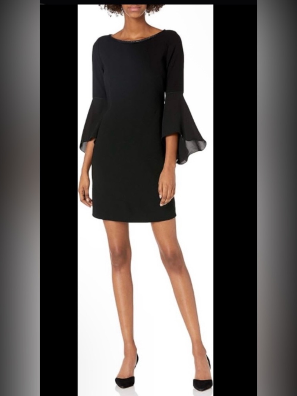 Elie Tahari Dress Black Bell-Sleeve Shift Cocktail MOB Silk Bl 12 Wedding Formal